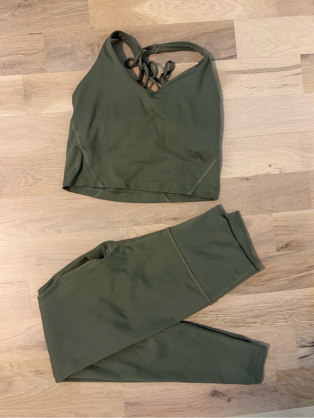 Gilly Hicks Olive Green Strappy Crop Top & High-Waist Leggings Matching Set